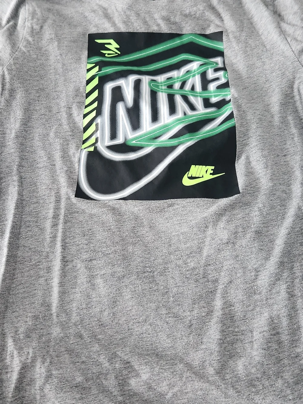 Nike Gray Tee with Neon Green and Black Graphic
